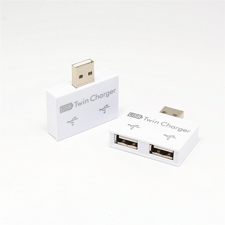 Extensor USB 2.0, 2 porturi, alb, 4x4x1cm