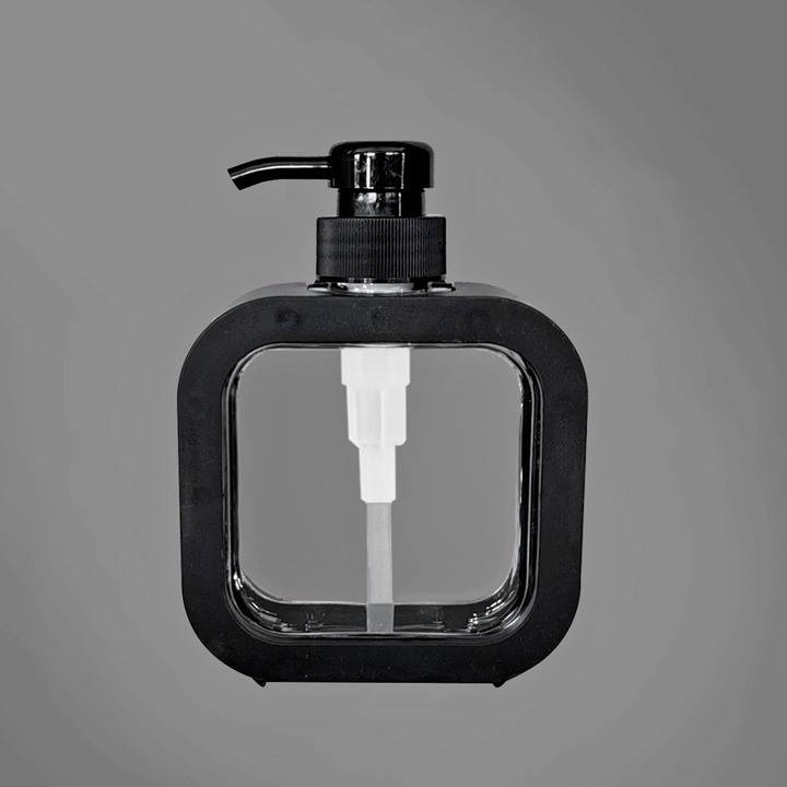 Folyékony szappan adagoló 500ml, átlátszó fekete pumpával, modern, stabil