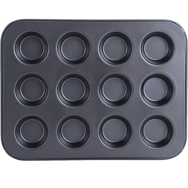 Sütőforma 12 muffin részére, fekete, tapadásmentes, hőálló 40C-230C