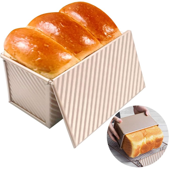 Alumínium sütőforma, fedővel, szellőzéssel, tapadásmentes, 1 db 450g-os kenyérhez