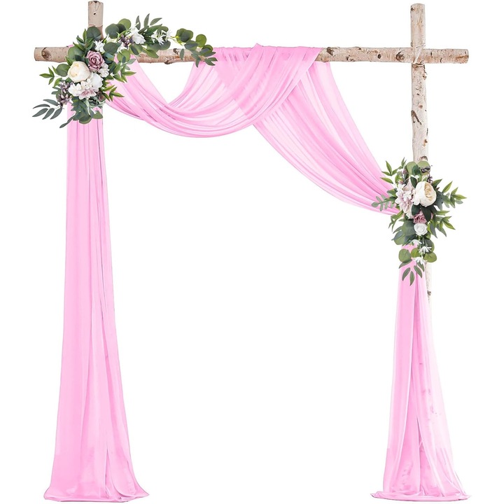 Perdea voal pentru arcada nunta, 75x600cm, roz, usoara si delicata