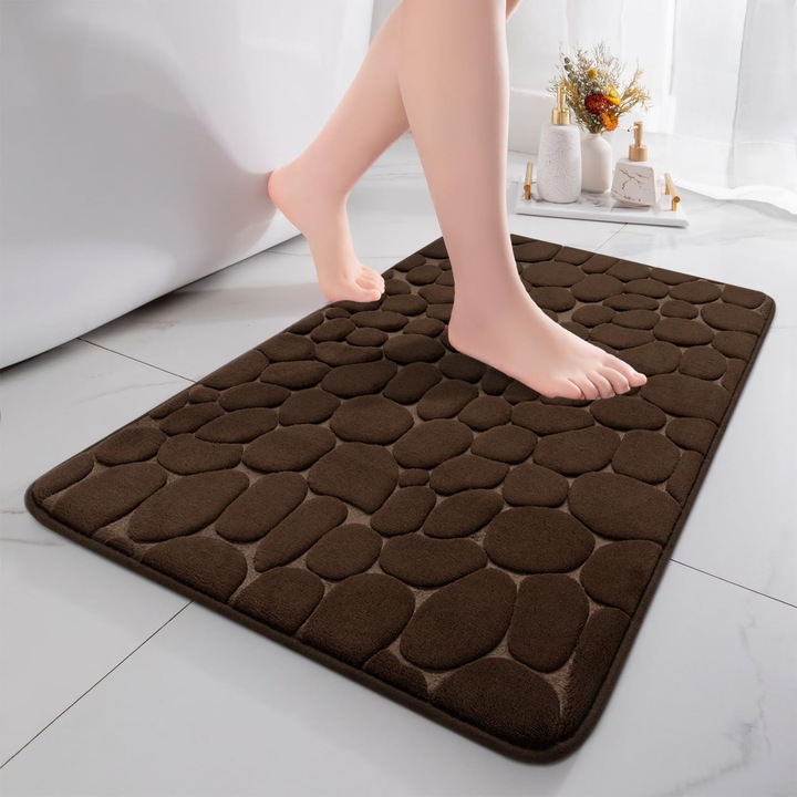 Covoras baie 60x90cm spuma memorie antiderapant maro