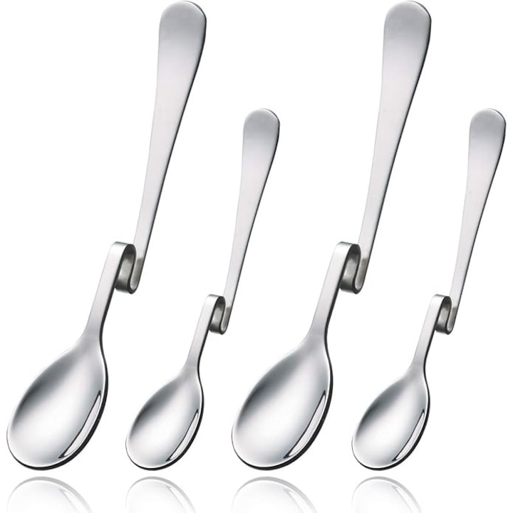 Set 4 linguri inox, maner curbat, lungimi diferite, argintiu, universal