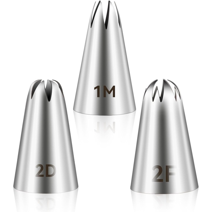Set 3 duze ornare prajituri inox 8x6x2.5cm argintiu