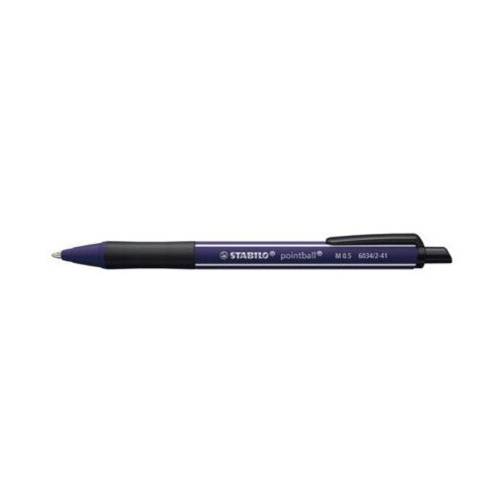 Химикалка с механизъм Stabilo Pointball NatureCOLORS Wildflowers, 0.5 мм, Корпус сиво-виолетов, Син пълнител