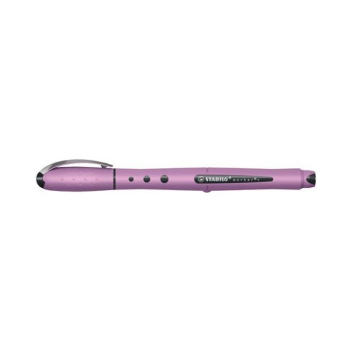 Roller Stabilo worker+NatureCOLORS Wildflower, 0.5 mm, corp grey violet, culoare de scriere albastru