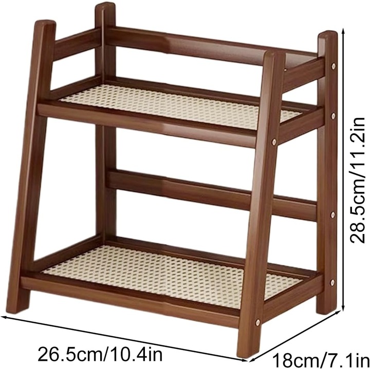 Rattan hatású pohártartó, 2 szintes, barna, 30x20x25cm