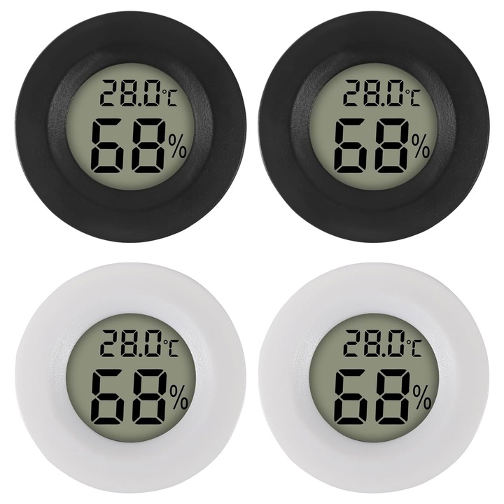 Set 4 higrometre digitale mini, alb-negru, 4x compact