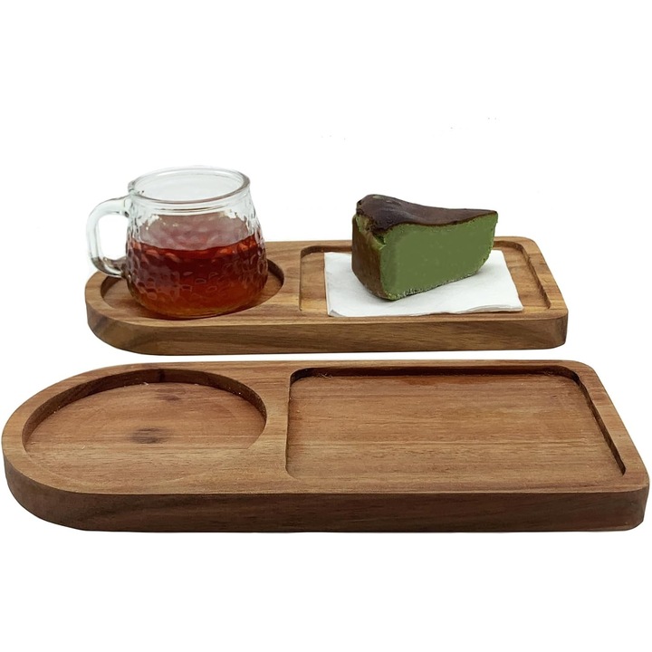 Platou servire acacia, 28x13x2cm, 2 compartimente, maro