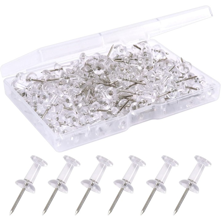 Pioneze transparente 120 buc cu cutie 2.3cm