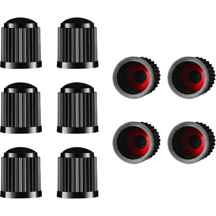 Set 10 capace valve auto bicicleta, plastic negru, 13x10mm