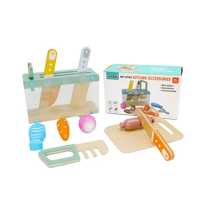 Set jucarii educative lemn, bucatarie copii, tort mixer ceainic, multicolor