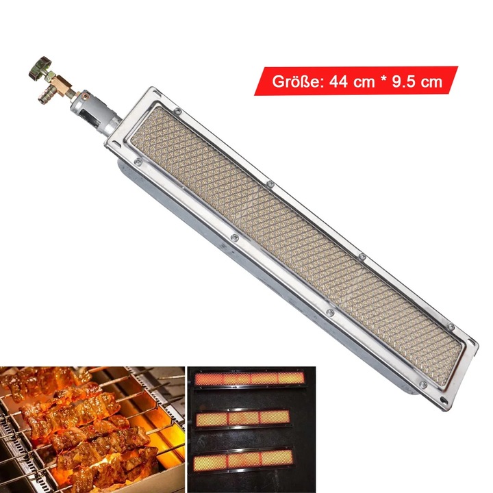 BBQ gratar pe gaz, arzator lateral infrarosu ceramic 44 x 9, 5 cm, plita gaz camping, arzator de rezerva pentru gratar pe gaz, 44 x 9, 5 cm