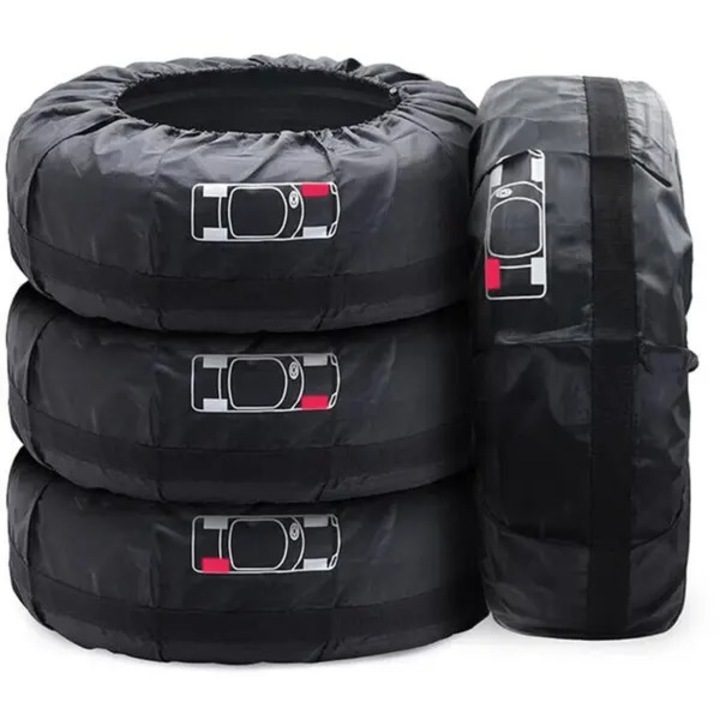 Set 4 huse roti auto, 210D Oxford, rezistente, impermeabile, 124x69cm, negru
