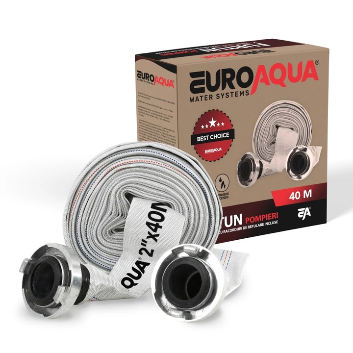 Tűzoltótömlő - PVC szövetbetétes - 2'' - ø 50mm - 40m + csatlakozófejek-EUROAQUA