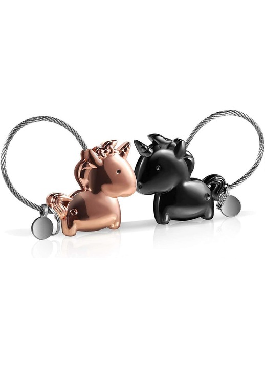 Set brelocuri unisex, aliaj zinc, negru si auriu roz, 3.7x5.1cm