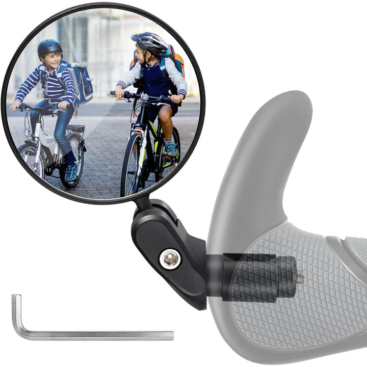 Oglinda bicicleta universala 360 rotativa, convexa, neagra, 6.8cm