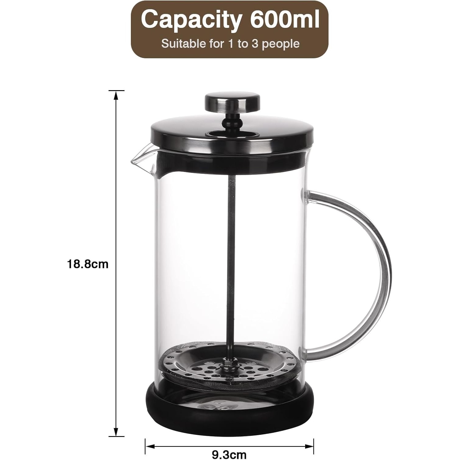 Cafetiera French press ZYBLSSBB 600ml negru sticla termorezistenta inox