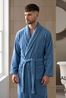 Halat barbatesc de baie, stil prosop absorbant, StarFashion, cu buzunare si guler amplu, bumbac turcesc, bleumarin, 2XL