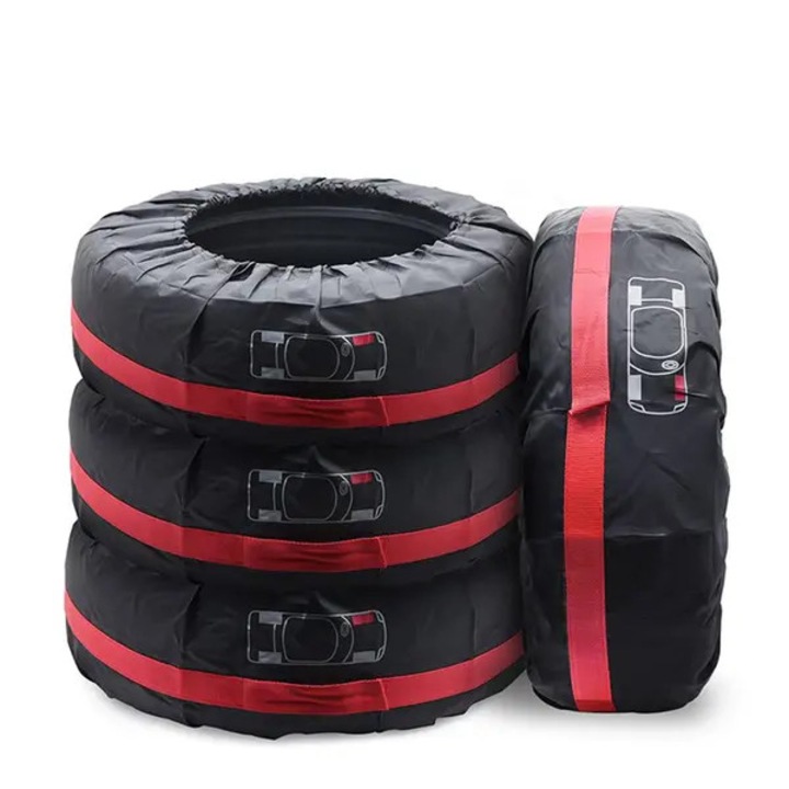 Set 4 huse roti auto, impermeabile, rosu negru, S, 105x46cm