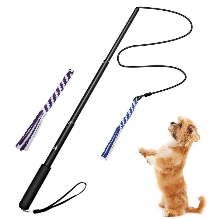 Jucarie interactiva caini, baston extensibil, 2 franghii colorate, albastru