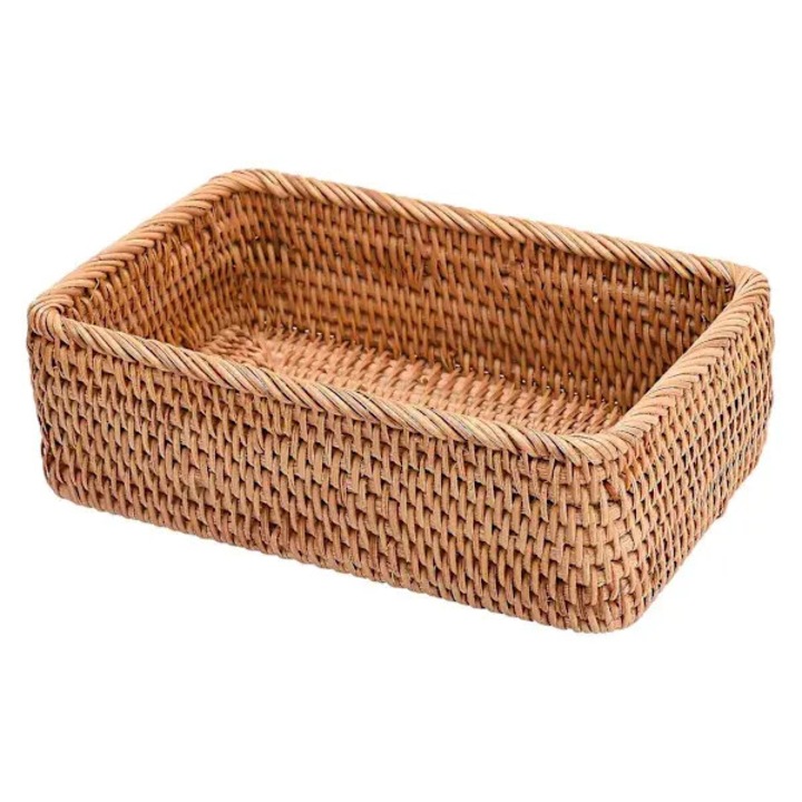 Tava fructe dreptunghiulara din ratan impletit manual, maro, 30x20x9cm