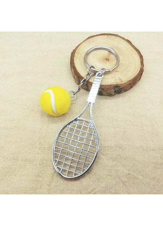 Tenisz kulcstartó szett, mini sárga labda, fém, 2 db