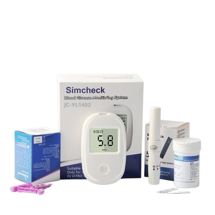 Glucometru complet kit portabil, ecran LCD, alb