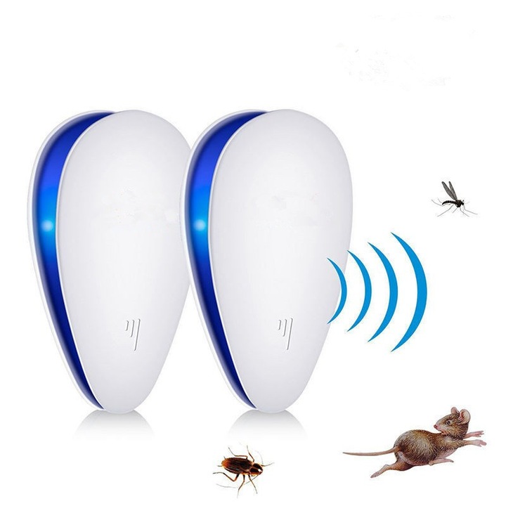 Repelent ultrasonic anti-insecte set 2 bucati, sigur, silentios, alb, compact