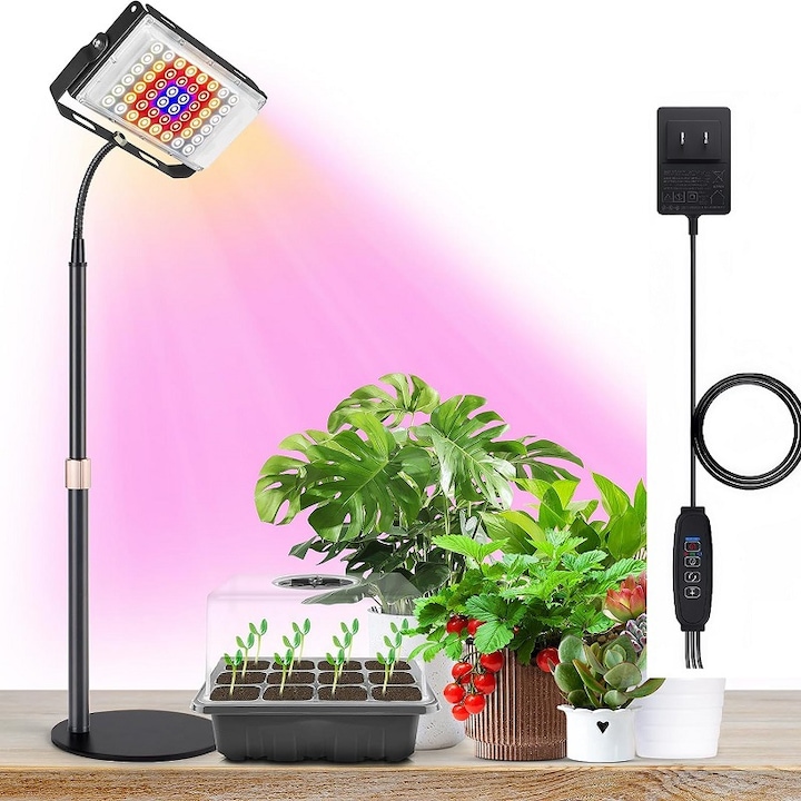 LED lámpa növények növesztéséhez, teljes spektrumú, 30W, fehér, 12V, 1.6m