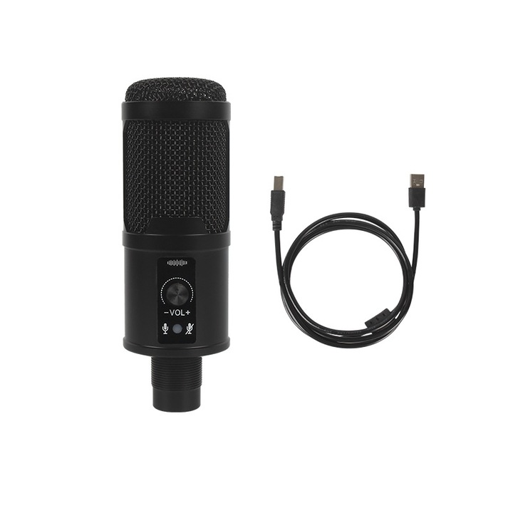USB mikrofon állítható karral és tartóval, fekete, 1.5m