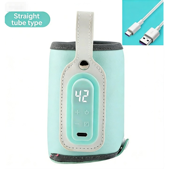 Husa izolatoare pentru lapte cald, albastru si roz, 11x5-8cm, incalzire uniforma USB