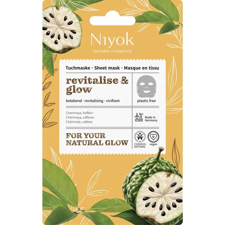 Masca textila revitalizanta de fata cu Cofeina si Cherimoya, Niyok, 10 ml