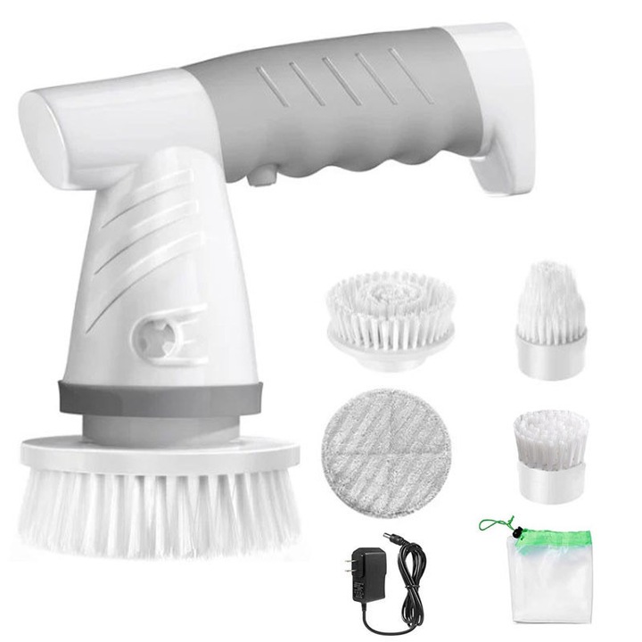 Perie electrica rotativa 5 in 1, gri, 2000mAh, 10W, 366g, IPX6, 3 perii, 30min autonomie