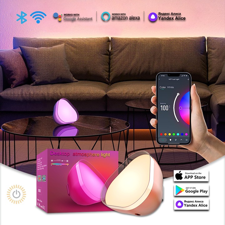 Lampa de masa inteligenta ZYBLSSBB, RGB, wireless, 5-7h autonomie, multicolor, portabila