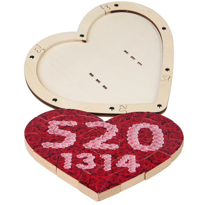 Interaktív fa puzzle pároknak, 20.5x19cm, többszínű