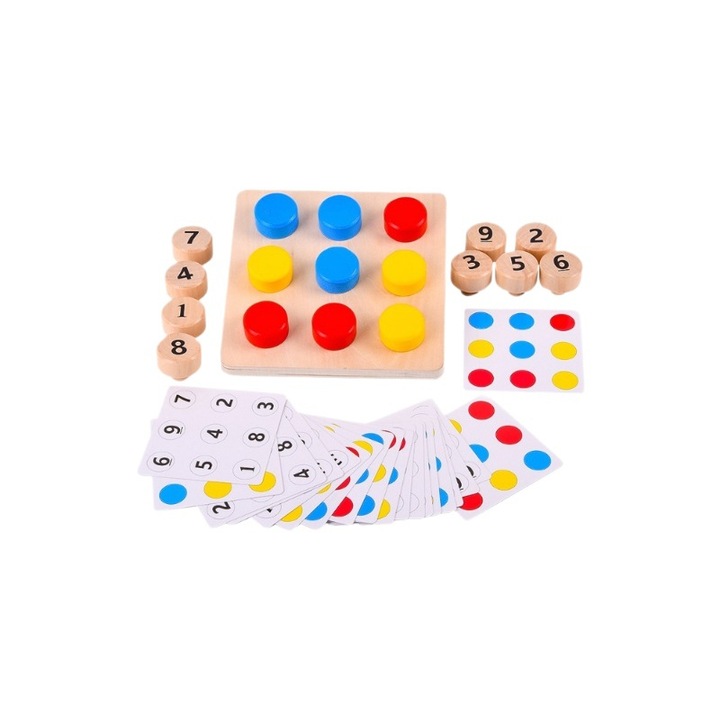 Joc educativ Montessori puzzle lemn suruburi colorate 16x16x5cm