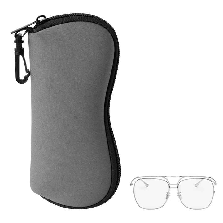 Toc pentru ochelari Kwmobile, cu carabina si fermoar, protectie la socuri, neopren, gri
