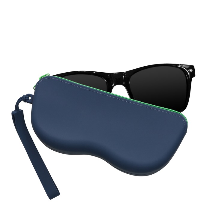 Toc pentru ochelari Kwmobile, anti-alunecare, protectie la praf, fermoar, silicon, albastru