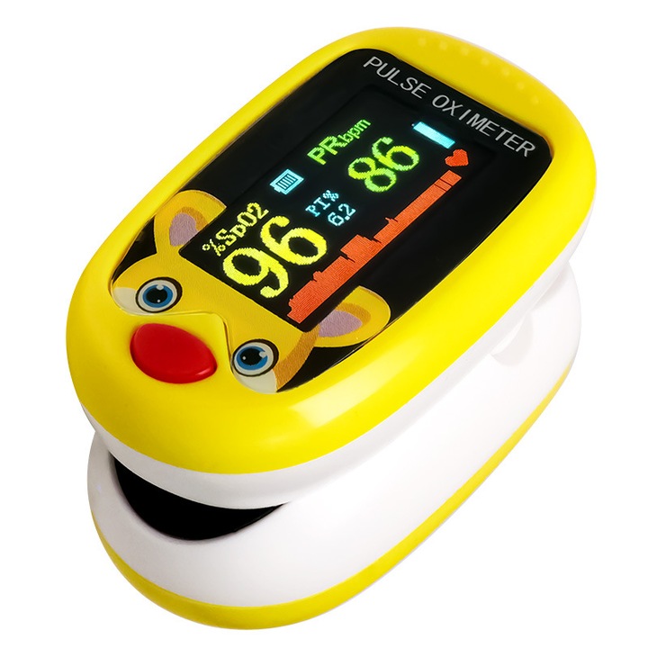 Pulsoximetru copii digital colorat animal 3 culori portabil