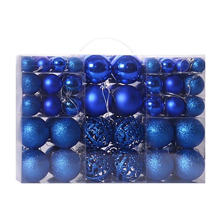 100 db üres műanyag karácsonyi gömb készlet, 3-6 cm, többszínű, 35x12x23cm
