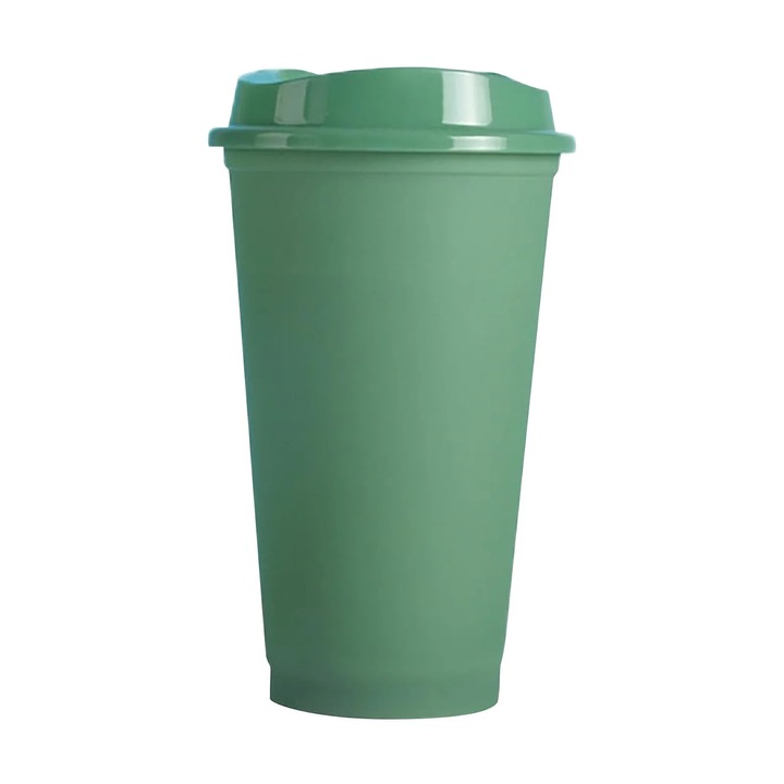 Pahare reutilizabile din plastic 401ml, schimbatoare de culoare, cu capac, verde, 15.4x9x9cm