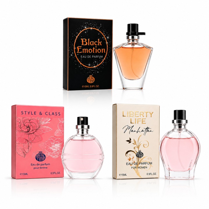 Szett 3 x 15 ml Eau de Parfum nőknek, Real Time Collection One, Pocket Perfume, zsebparfümök