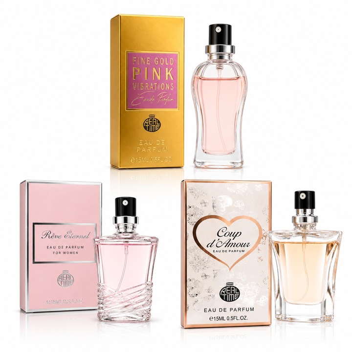 Szett 3 x 15 ml Eau de parfum nőknek, Real Time Collection Two, Pocket Perfume, zsebparfümök