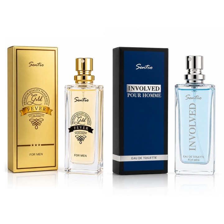 2 x 15 ml-es férfi eau de toilette szett, Gold Fever & Involved Pour Homme, Sentio®