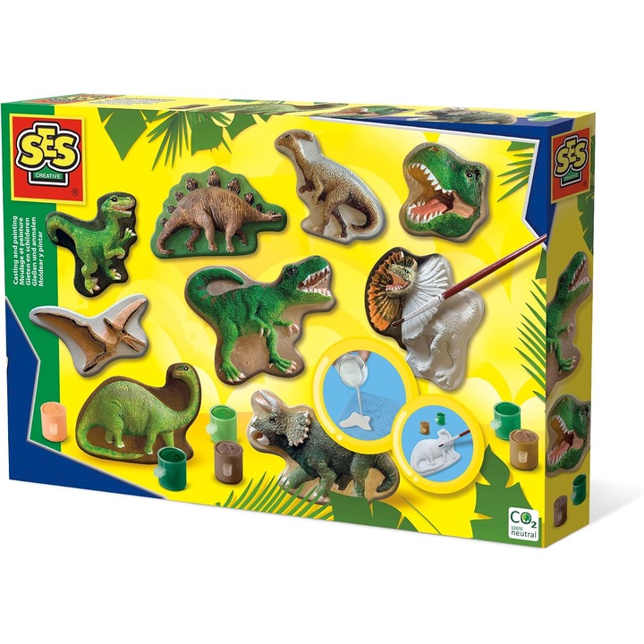 Set Creativ Dinozauri SES: Turnare Ghips & Razuire Imagini, 5+ Ani