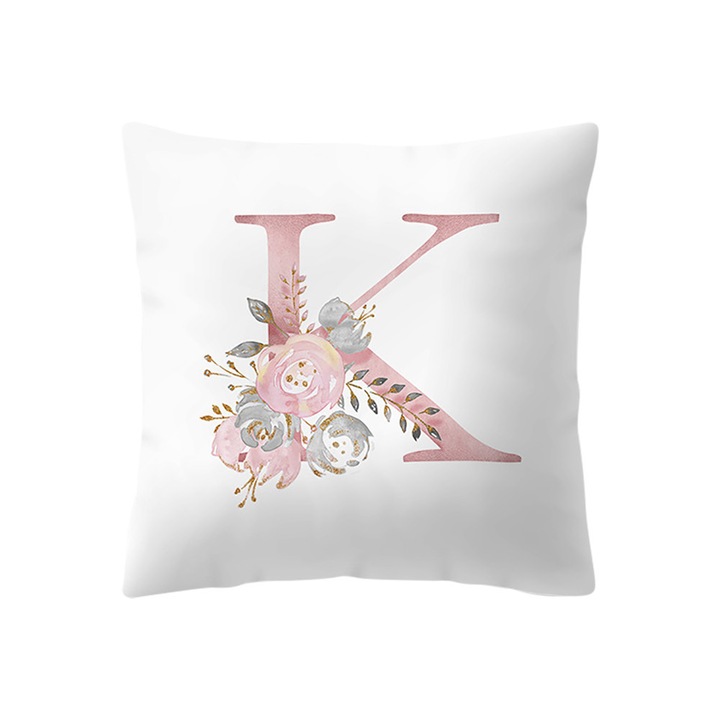 Perna decorativa copii, litera K, broderie, alb, 45x45cm
