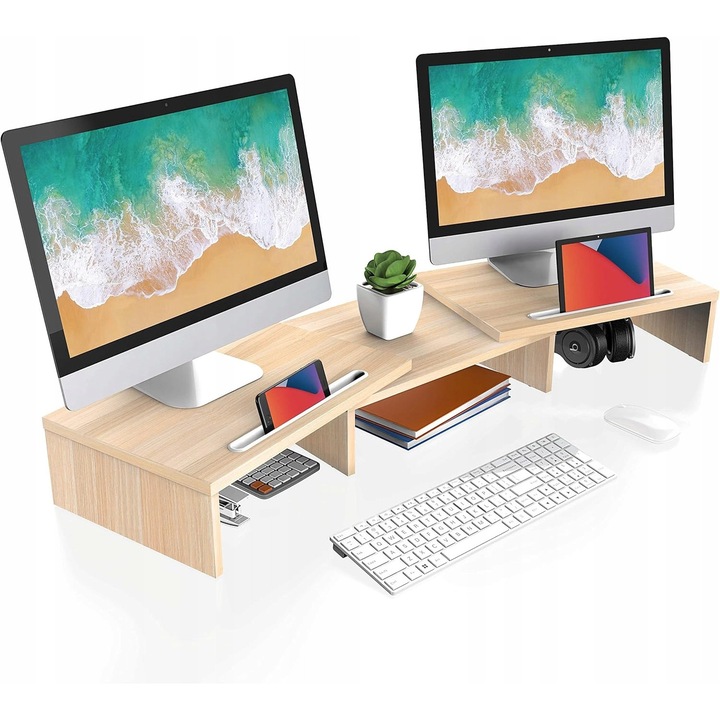 Fitueyes állítható ergonomikus fa monitortartó 2 monitorhoz 79-111x27x11cm