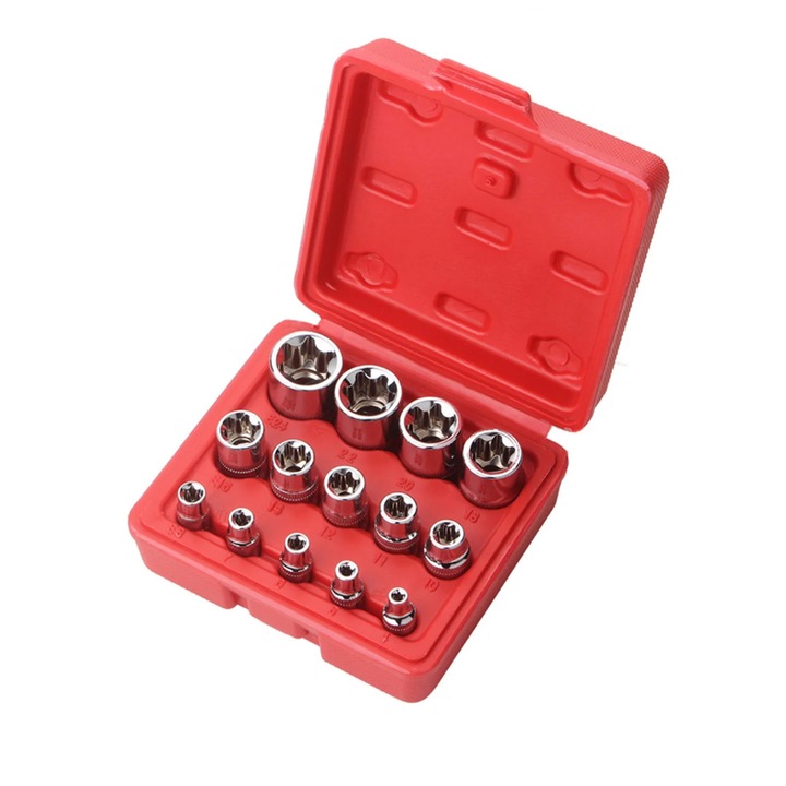 Set 14 piese chei tubulare E torx, otel, finisaj mat, 28.8mm, 19.9cm