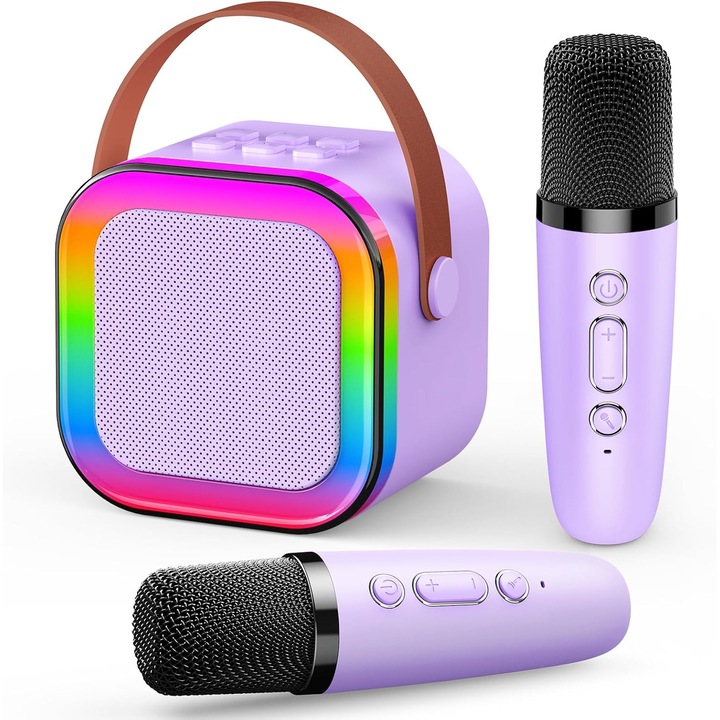 Microfon Karaoke Portabil Bluetooth pentru Copii, Cadou Fete 3-12 Ani